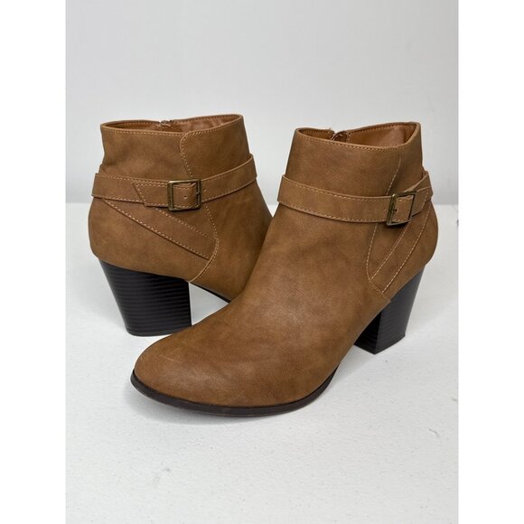 Me Too Boots Womens Sz 10 Shoes Ankle Booties Fall Winter Brown Tan Faux Leather - Picture 1 of 11